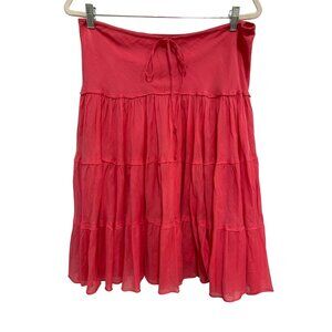 Y2K Express Tiered Boho Skirt Womens XS Pink Cotton Silk Hippie Broomstick